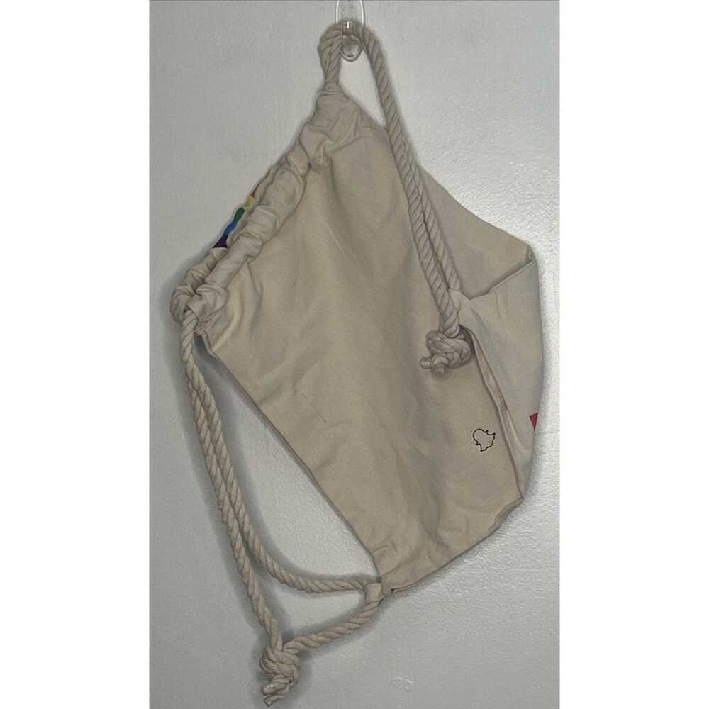 New Snap Chat Colorful Rainbow Tote Bag Canvas Rope Backpack Beach Never Used - Picture 3 of 4